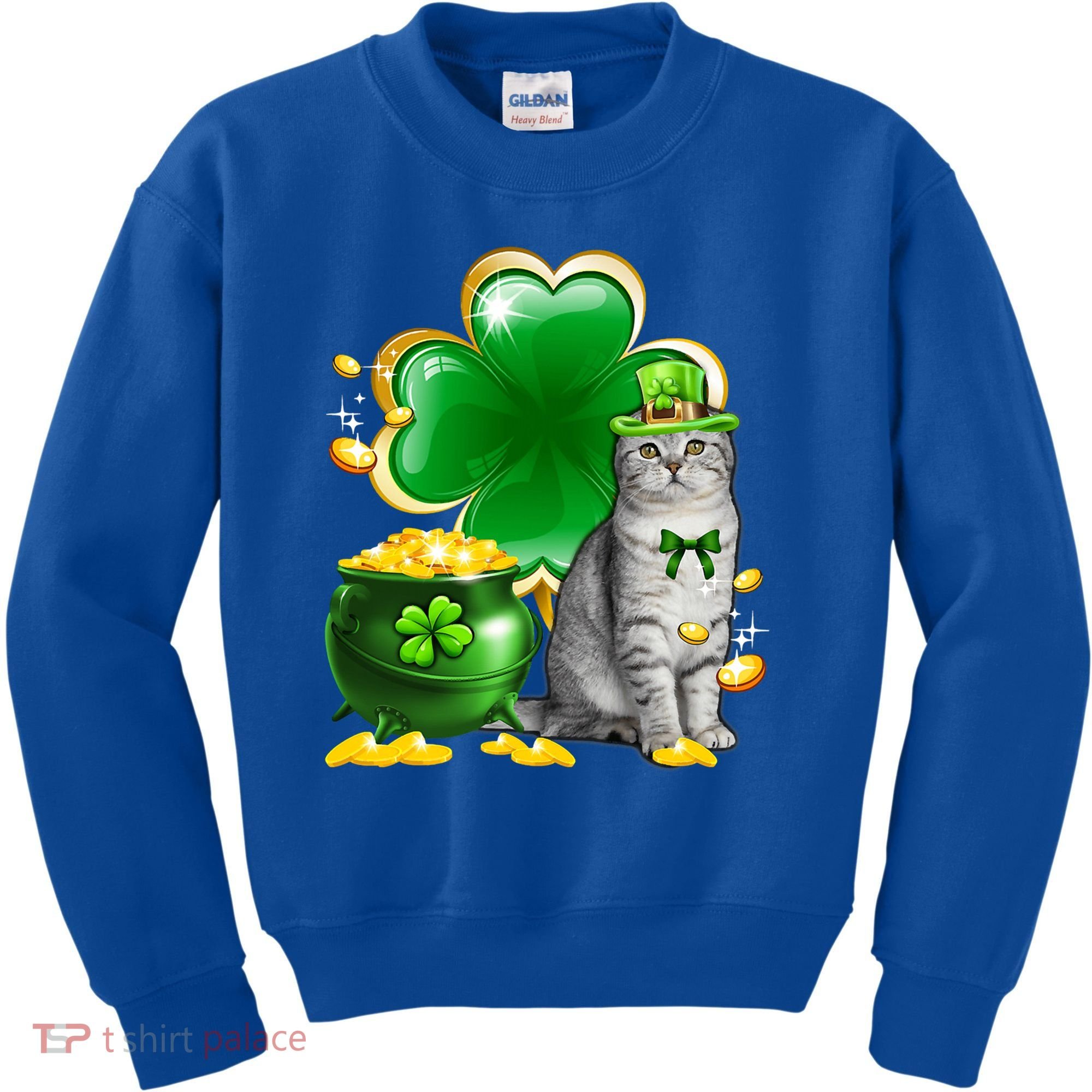 Cat Shamrock St Patricks Day Cat Irish Gift Cute Gift Kids Sweatshirt