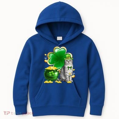 Cat Shamrock St Patricks Day Cat Irish Gift Cute Gift Kids Hoodie