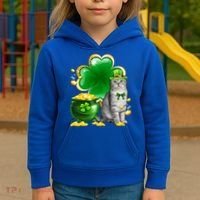 Cat Shamrock St Patricks Day Cat Irish Gift Cute Gift Kids Hoodie thumb 3