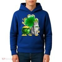 Cat Shamrock St Patricks Day Cat Irish Gift Cute Gift Kids Hoodie thumb 4