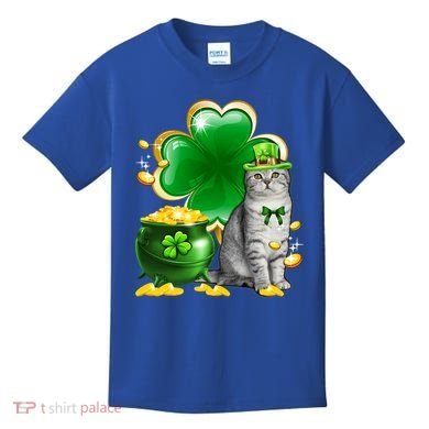 Cat Shamrock St Patricks Day Cat Irish Gift Cute Gift Kids T-Shirt
