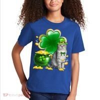 Cat Shamrock St Patricks Day Cat Irish Gift Cute Gift Kids T-Shirt thumb 2