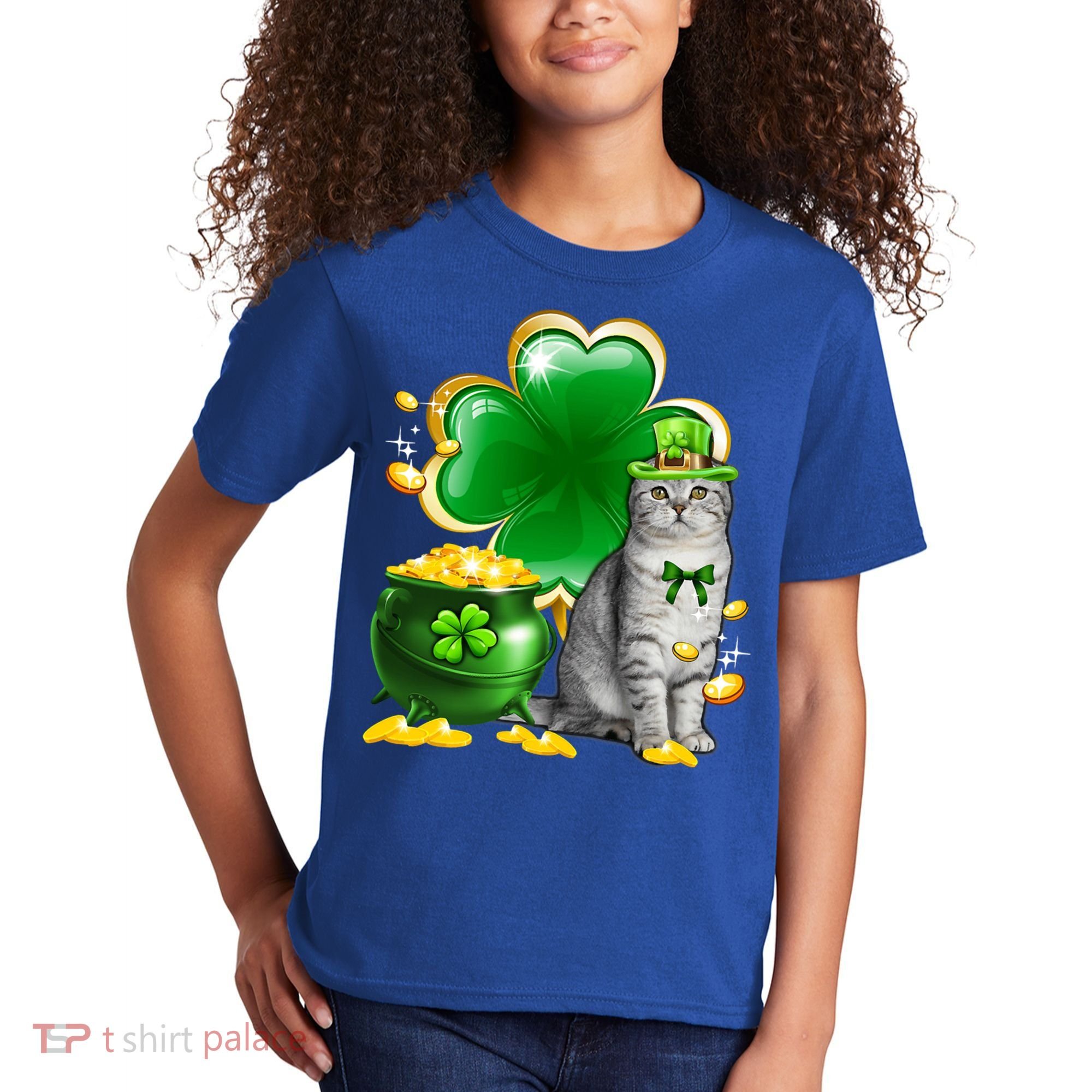 Cat Shamrock St Patricks Day Cat Irish Gift Cute Gift Kids T-Shirt
