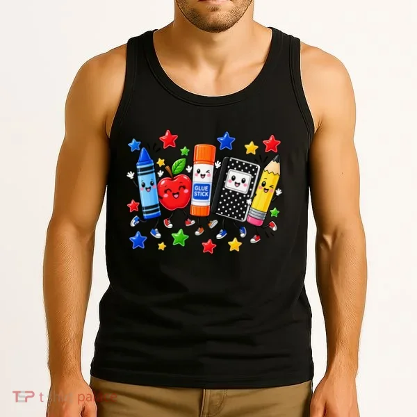 Cute School Supplies Pencil Crayon Teacher Classroom Gift Tank Top