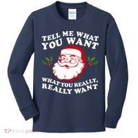 Christmas Santa So Tell Me What You Want Xmas Gift Quote Kids Long Sleeve Shirt thumb 0