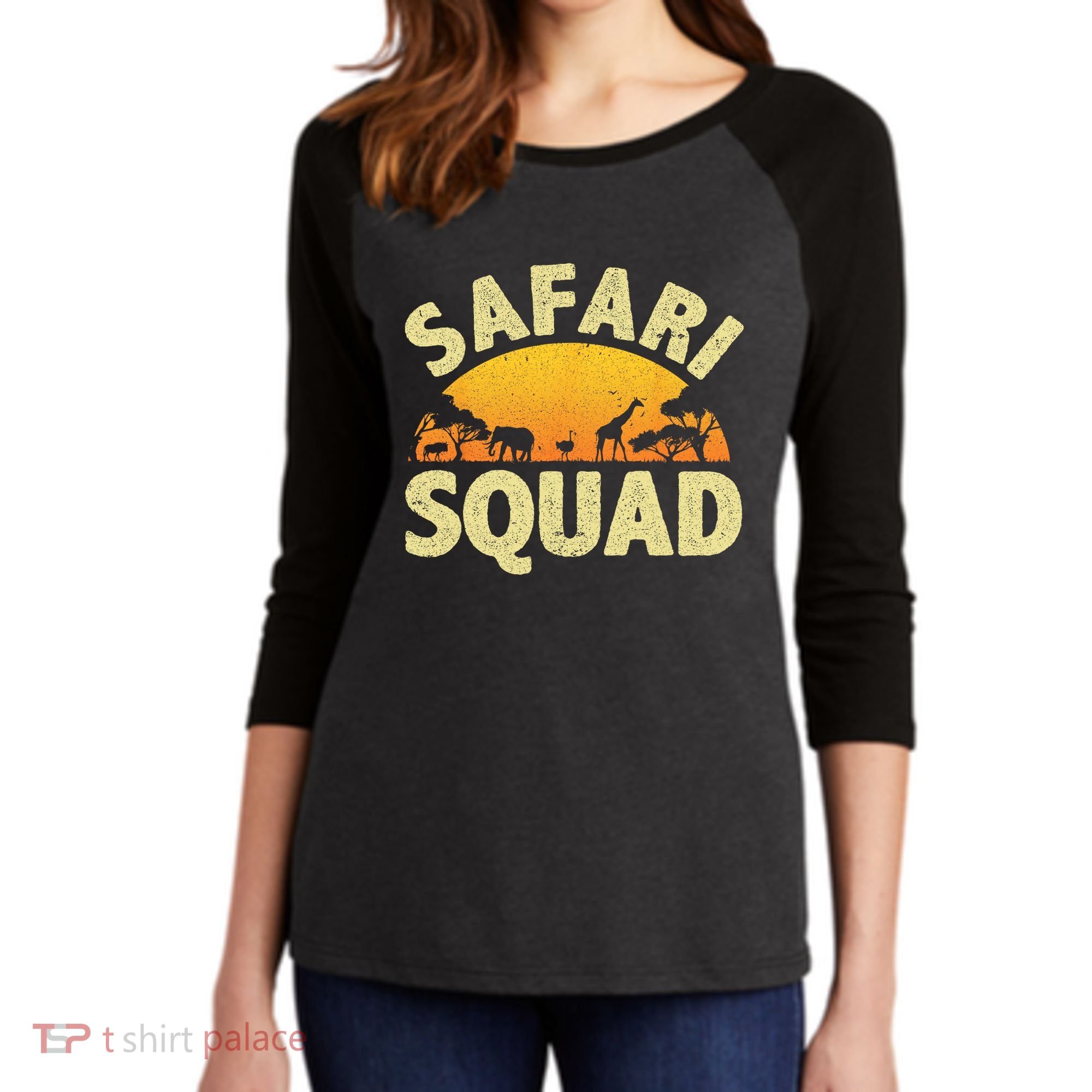 Cool Safari Squad For Men Women Zoo Animal African Jungle Women's Tri-Blend 3/4-Sleeve Raglan Shirt
