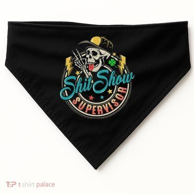 Cool Shit Show Supervisor Skull Hilarious Vintage USA-Made Doggie Bandana