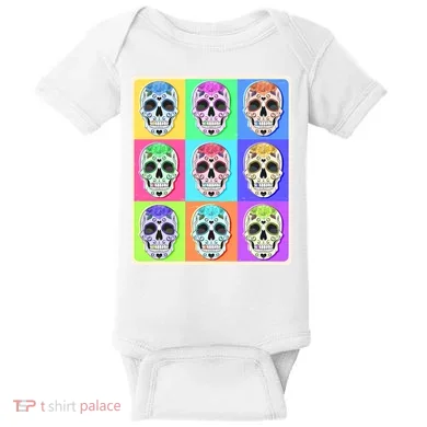 Cool Sugar Skull Pop Art Baby Bodysuit