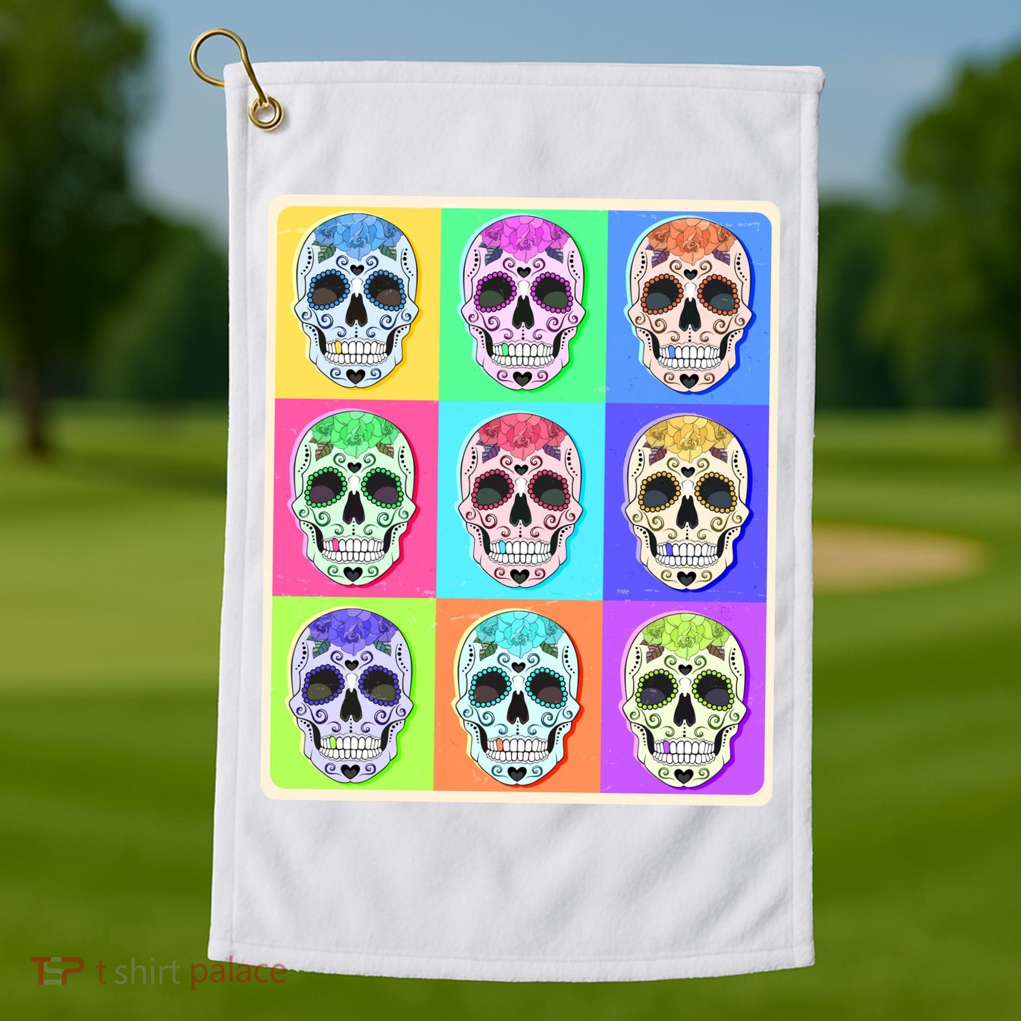 Cool Sugar Skull Pop Art Golf Towel