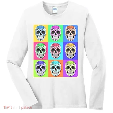 Cool Sugar Skull Pop Art Women's Long Sleeve Shirt
