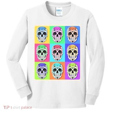 Cool Sugar Skull Pop Art Kids Long Sleeve Shirt