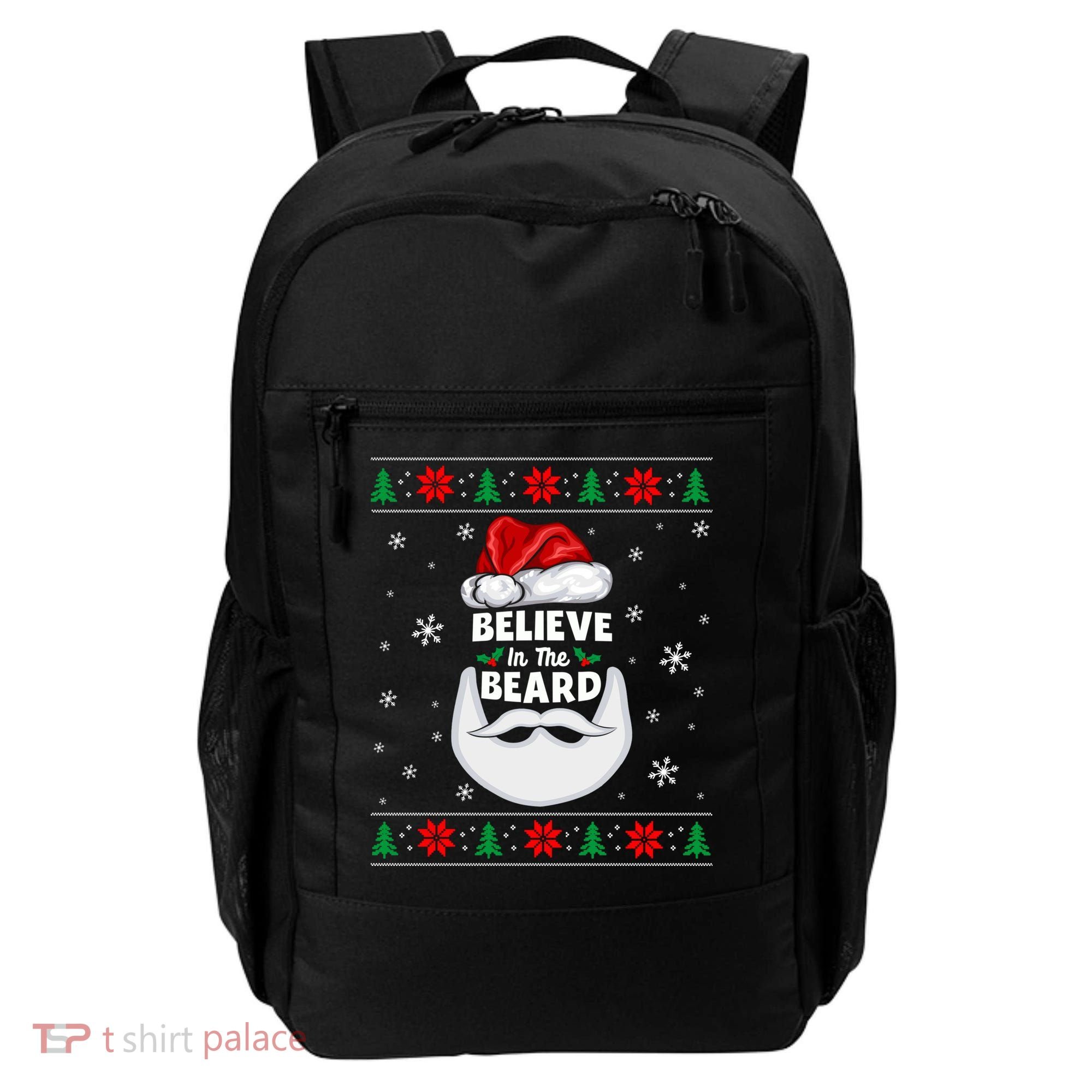 Christmas Snow Santa Believe In The Beard Ugly Sweater Gift Backpack