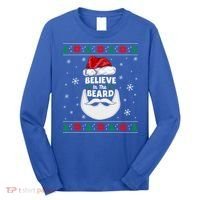 Christmas Snow Santa Believe In The Beard Ugly Sweater Gift Long Sleeve Shirt thumb 0