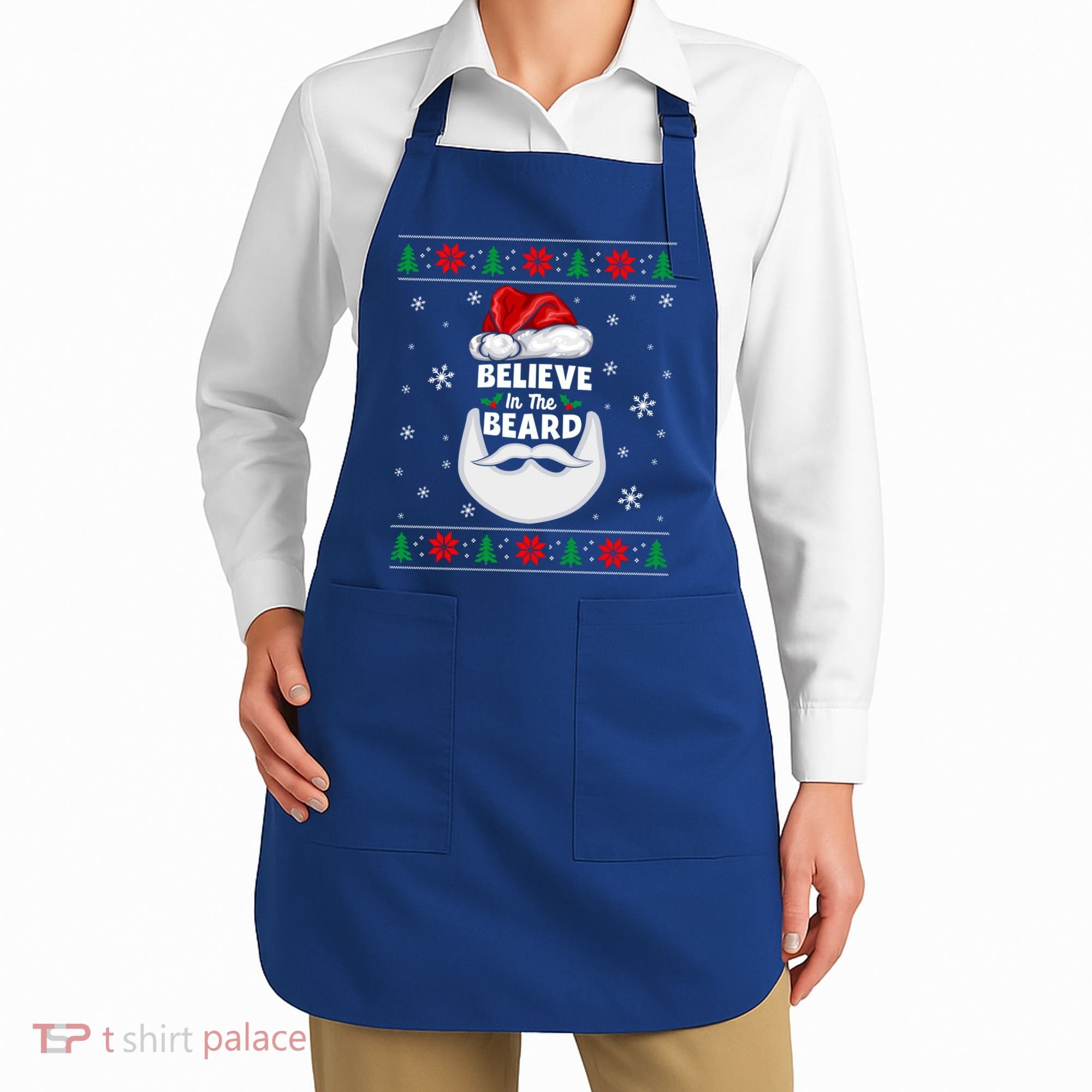 Christmas Snow Santa Believe In The Beard Ugly Sweater Gift Apron
