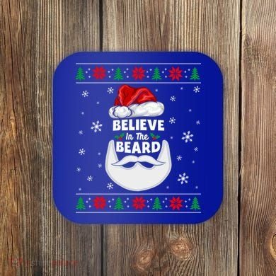 Christmas Snow Santa Believe In The Beard Ugly Sweater Gift Coaster