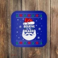 Christmas Snow Santa Believe In The Beard Ugly Sweater Gift Coaster thumb 0