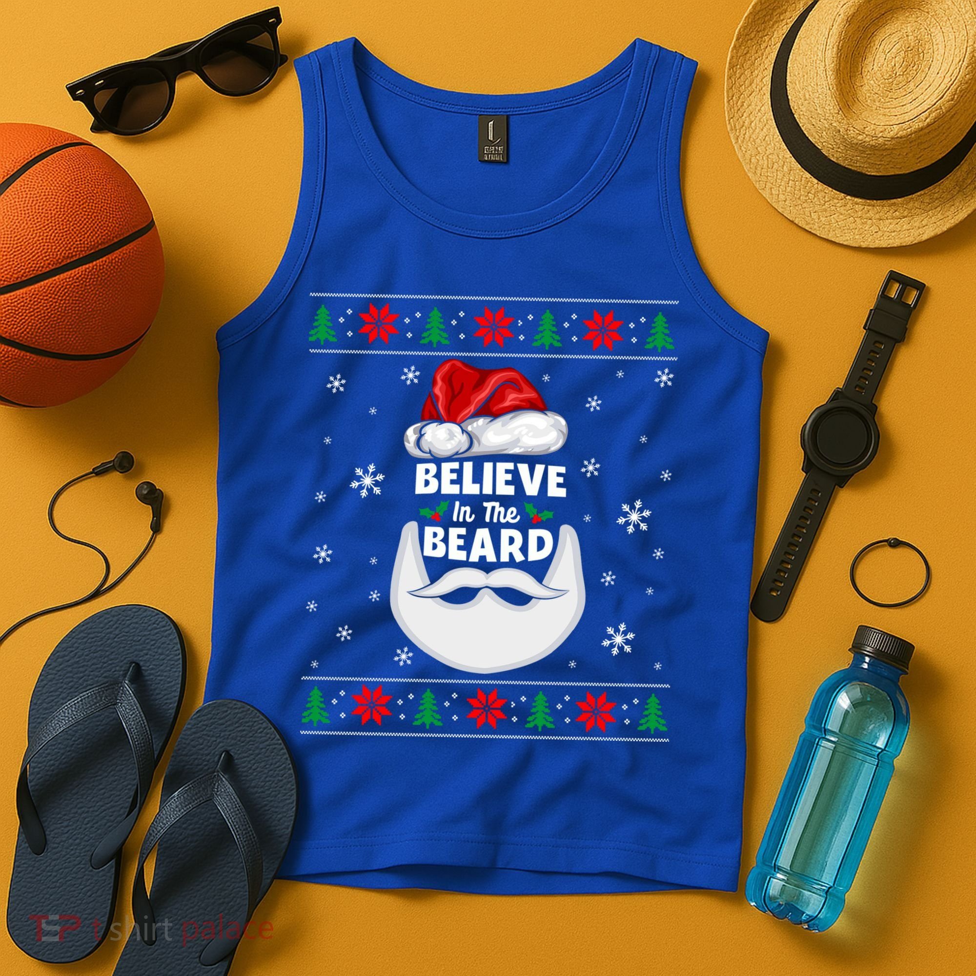 Christmas Snow Santa Believe In The Beard Ugly Sweater Gift Tank Top