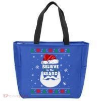 Christmas Snow Santa Believe In The Beard Ugly Sweater Gift Tote Bag thumb 0