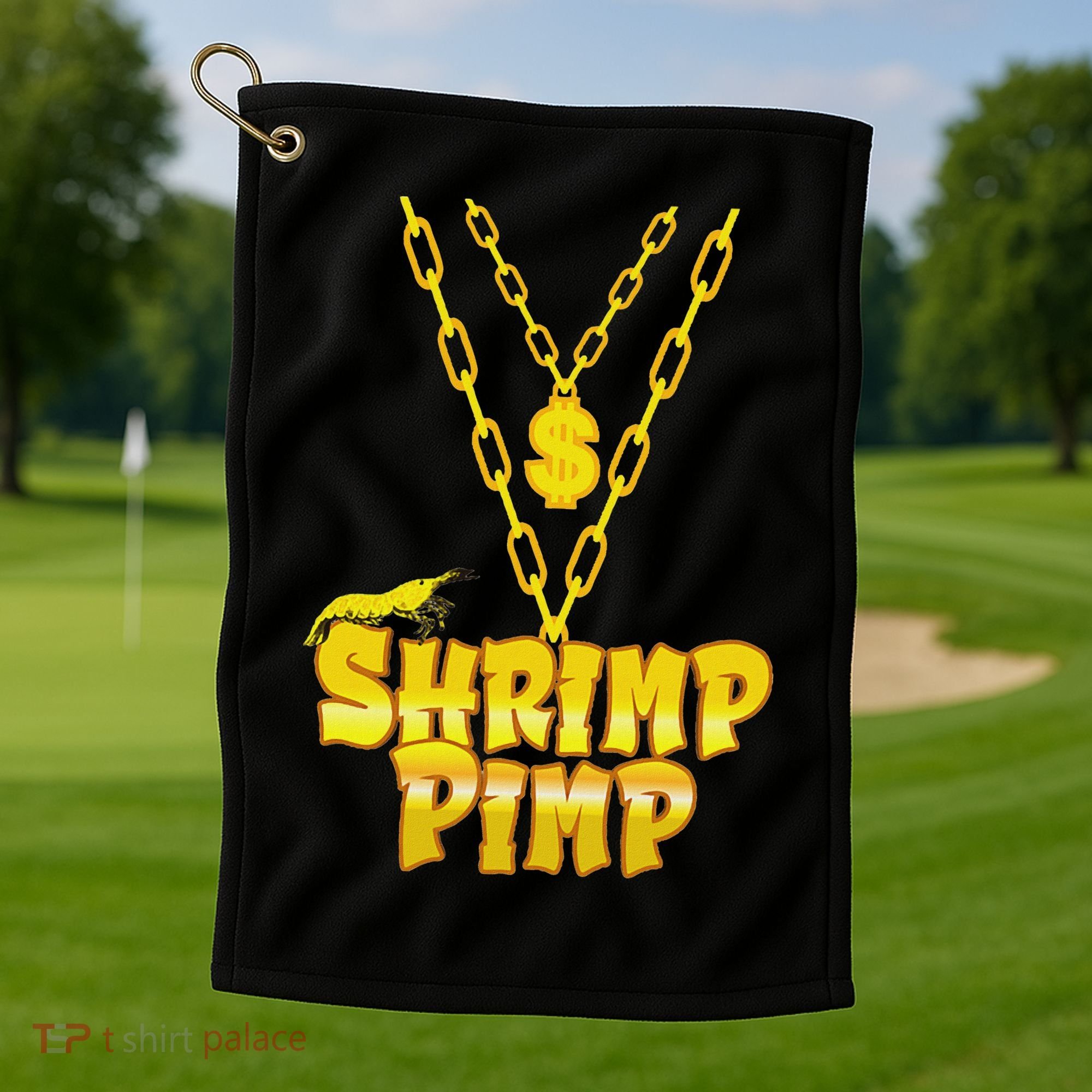 Cherry Shrimp Shrimp Pimp Necklace Funny Aquarium Jewelry Golf Towel