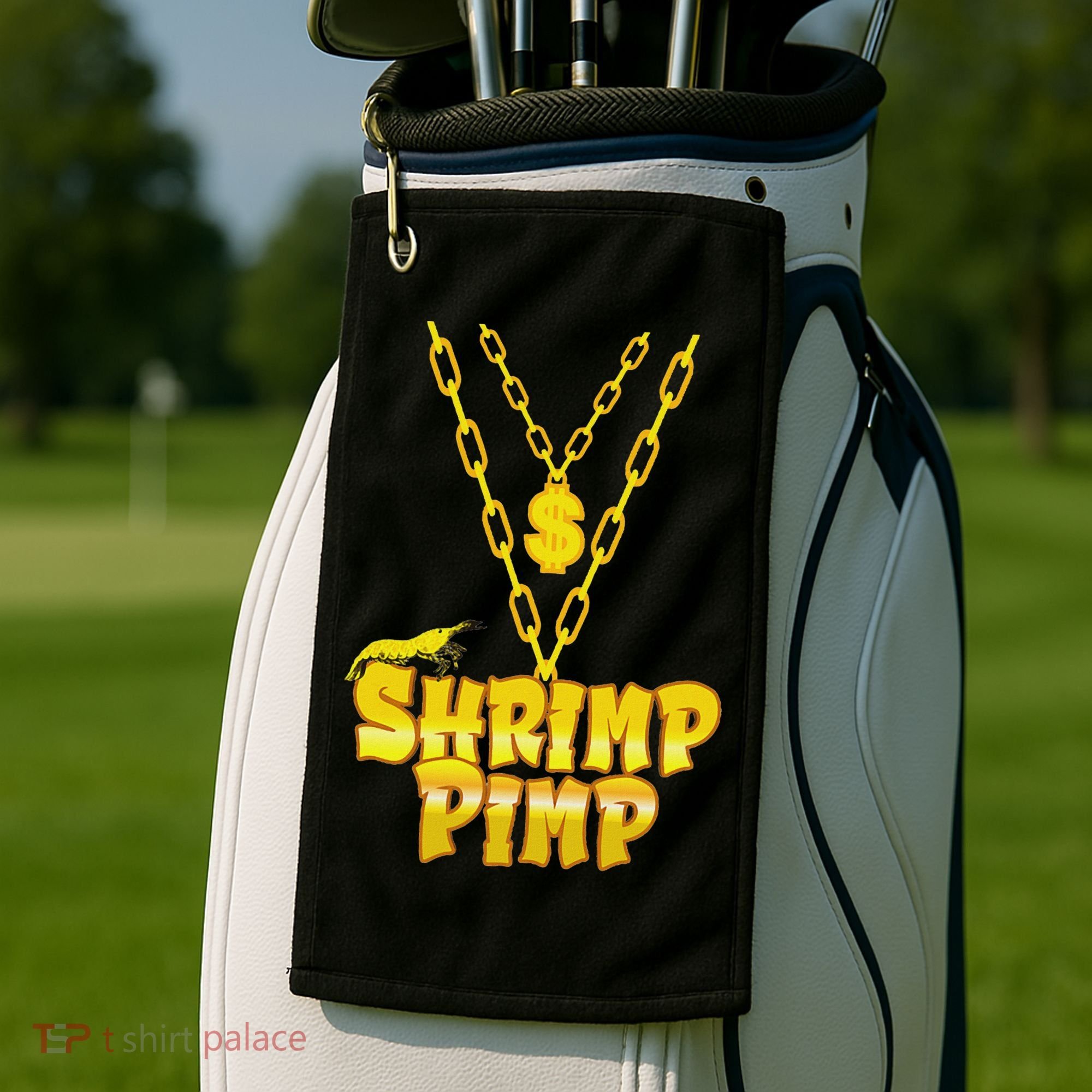 Cherry Shrimp Shrimp Pimp Necklace Funny Aquarium Jewelry Golf Towel