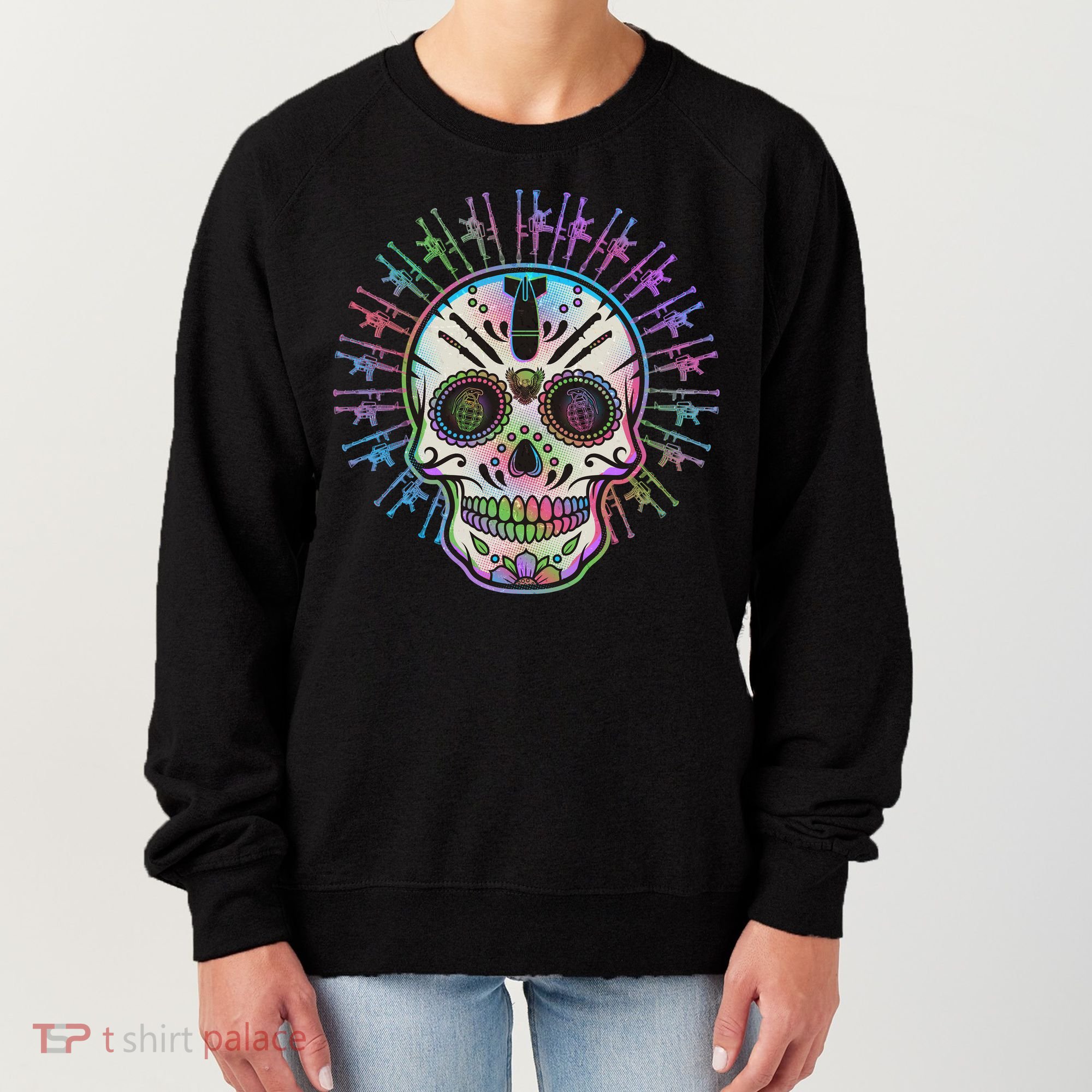 Colorful Sugar Skull Weapons Women's Sweatshirt