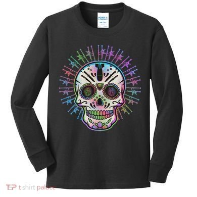 Colorful Sugar Skull Weapons Kids Long Sleeve Shirt