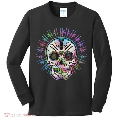 Colorful Sugar Skull Weapons Kids Long Sleeve Shirt