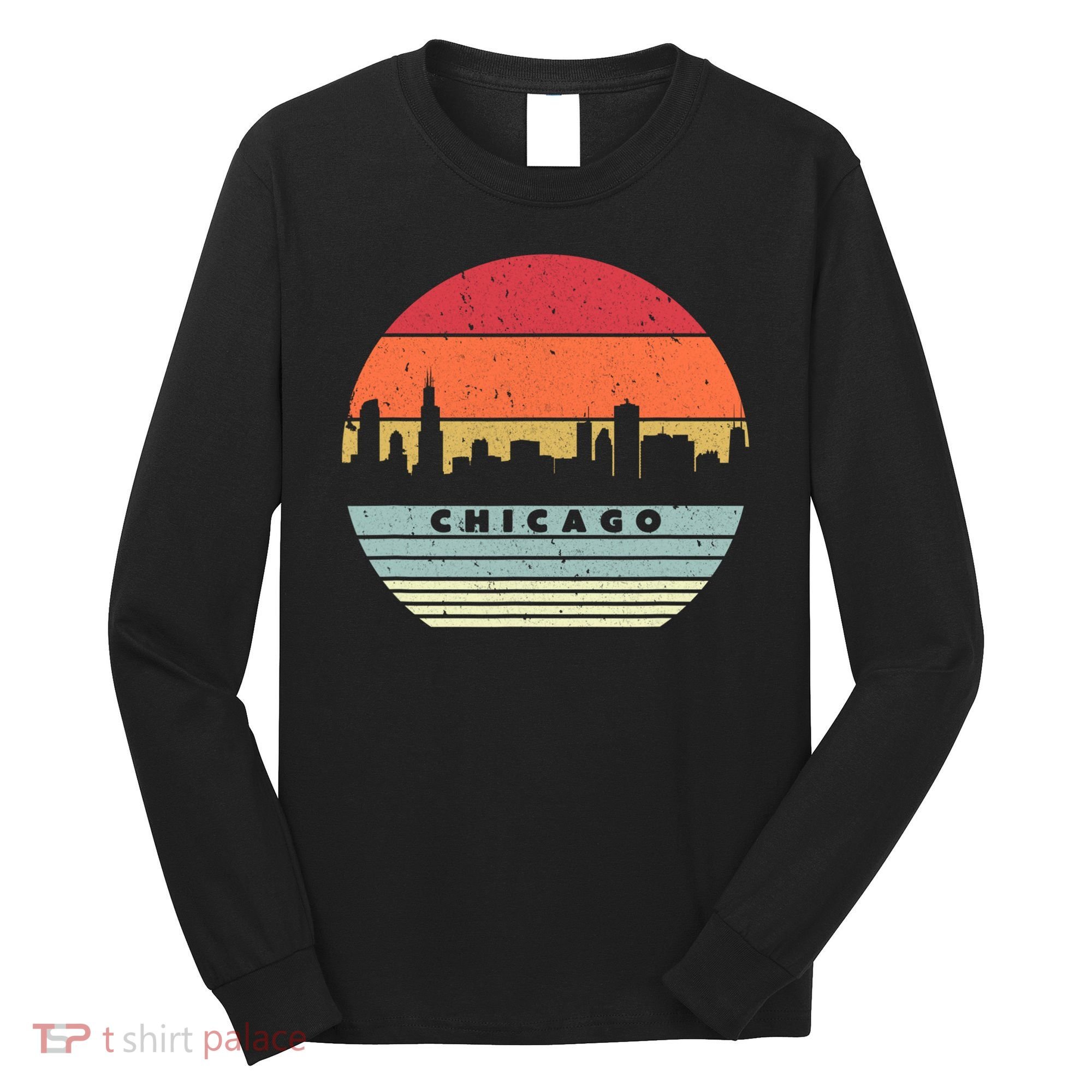 Chicago Souvenir Shirt. Retro Style USA Skyline Long Sleeve Shirt