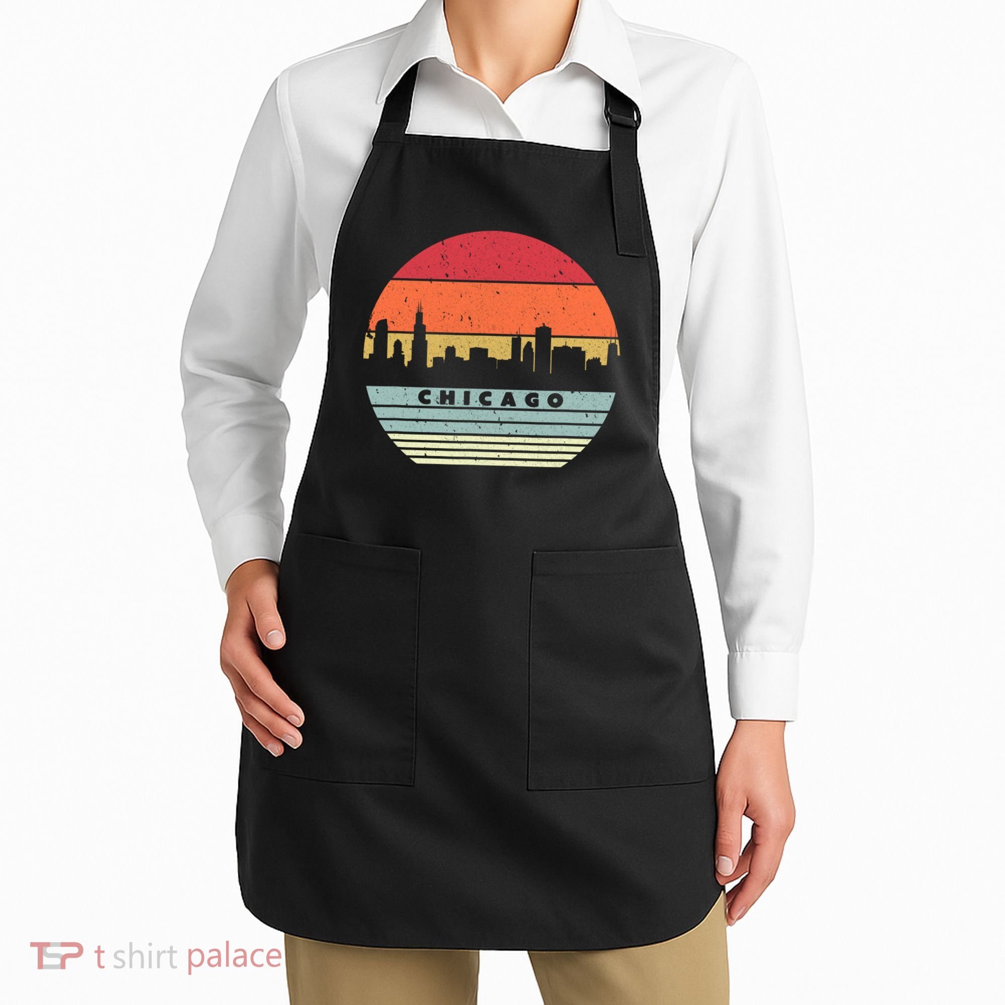 Chicago Souvenir Shirt. Retro Style USA Skyline Apron