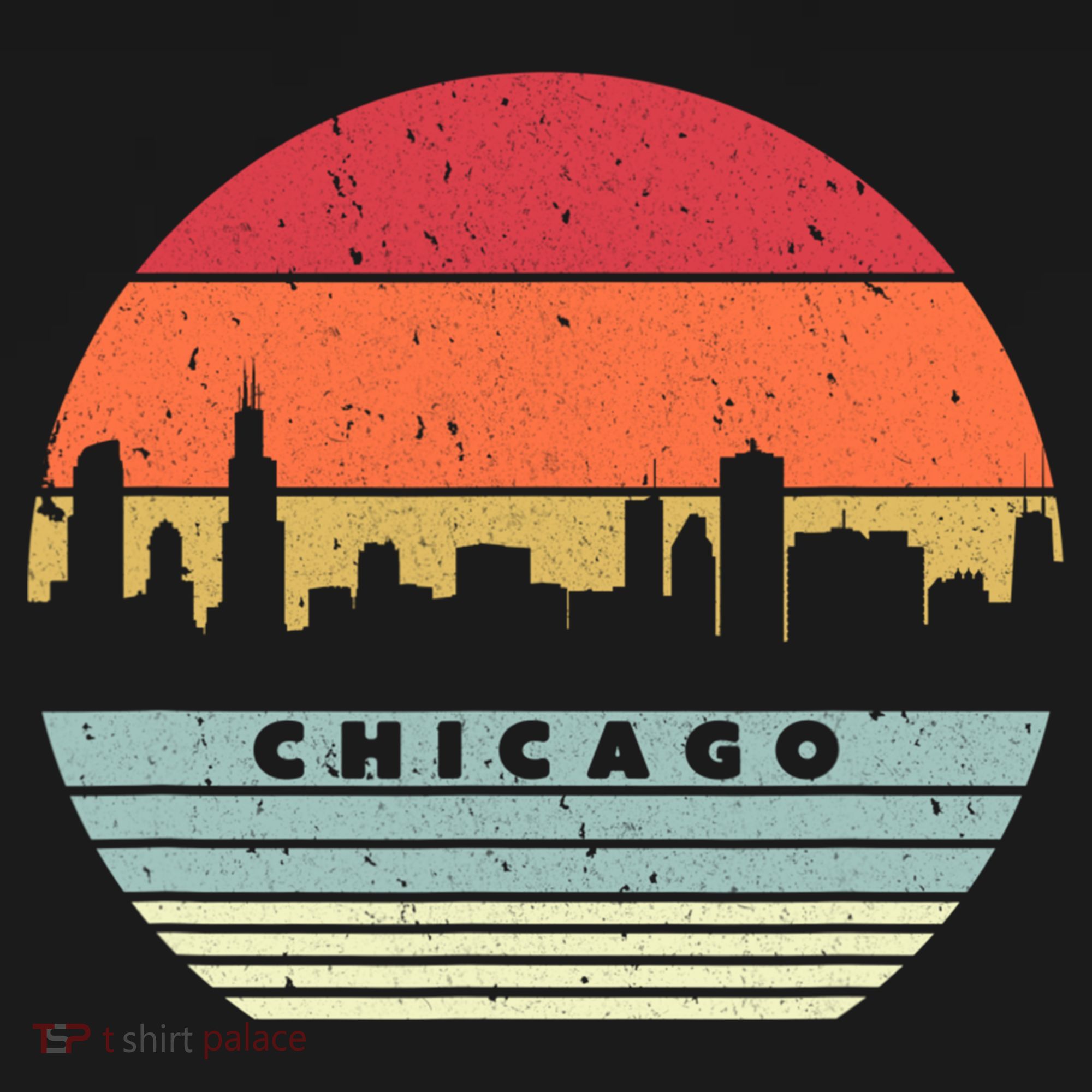 Chicago Souvenir Shirt. Retro Style USA Skyline Button