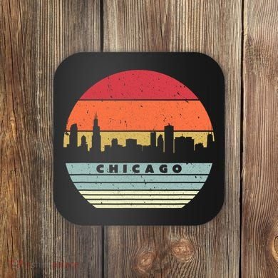 Chicago Souvenir Shirt. Retro Style USA Skyline Coaster