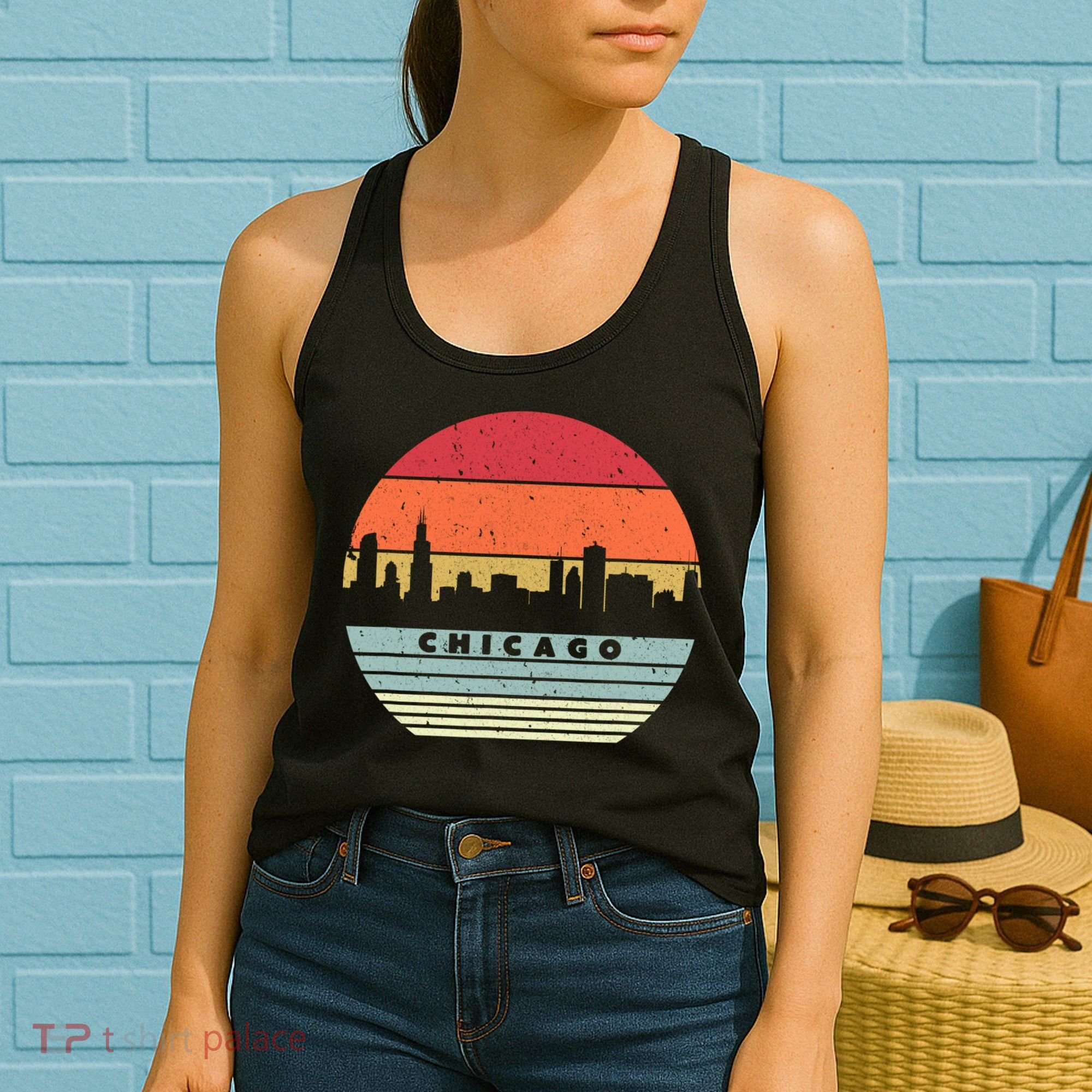 Chicago Souvenir Shirt. Retro Style USA Skyline Women's Tank Top