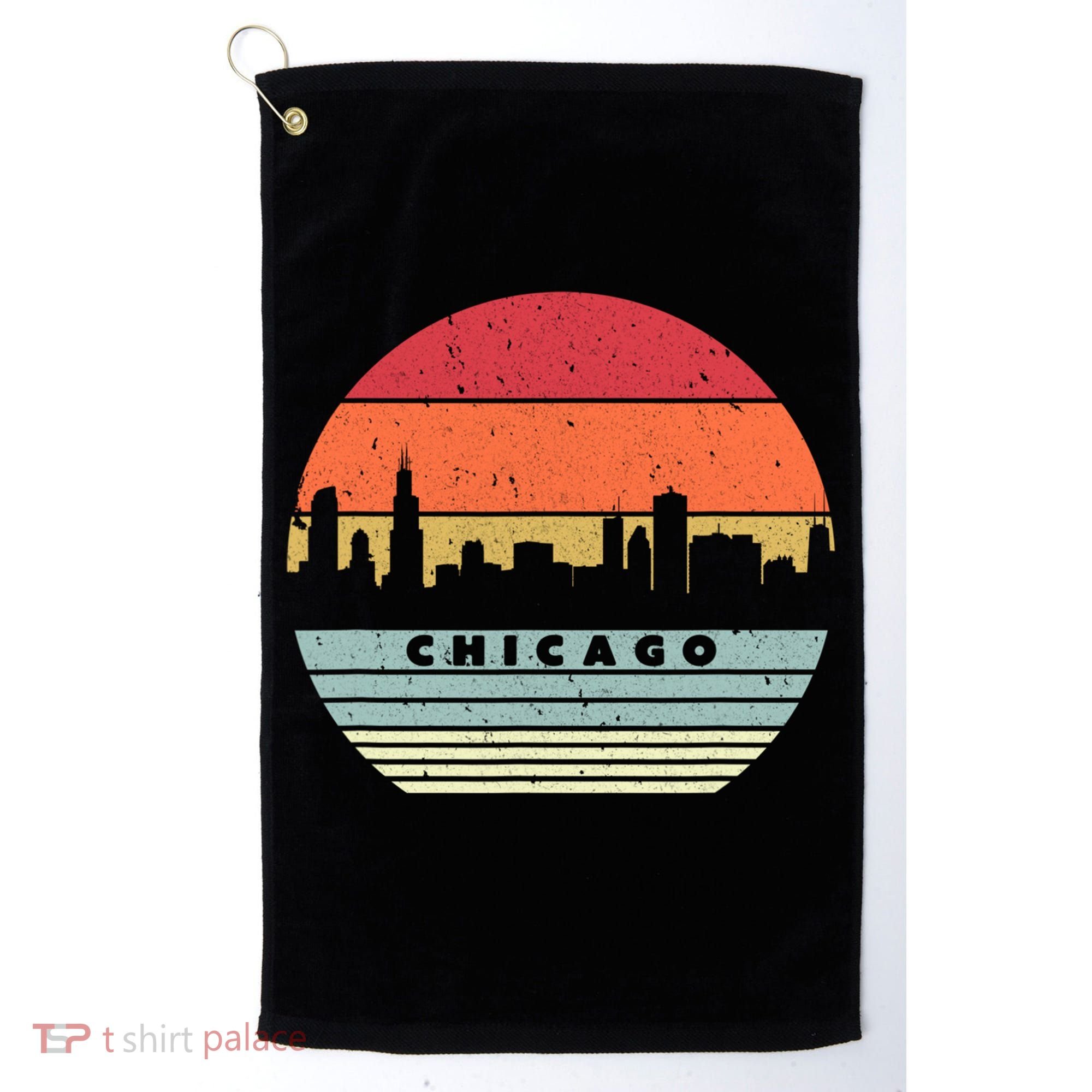 Chicago Souvenir Shirt. Retro Style USA Skyline Golf Towel