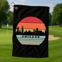 Chicago Souvenir Shirt. Retro Style USA Skyline Golf Towel thumb 1