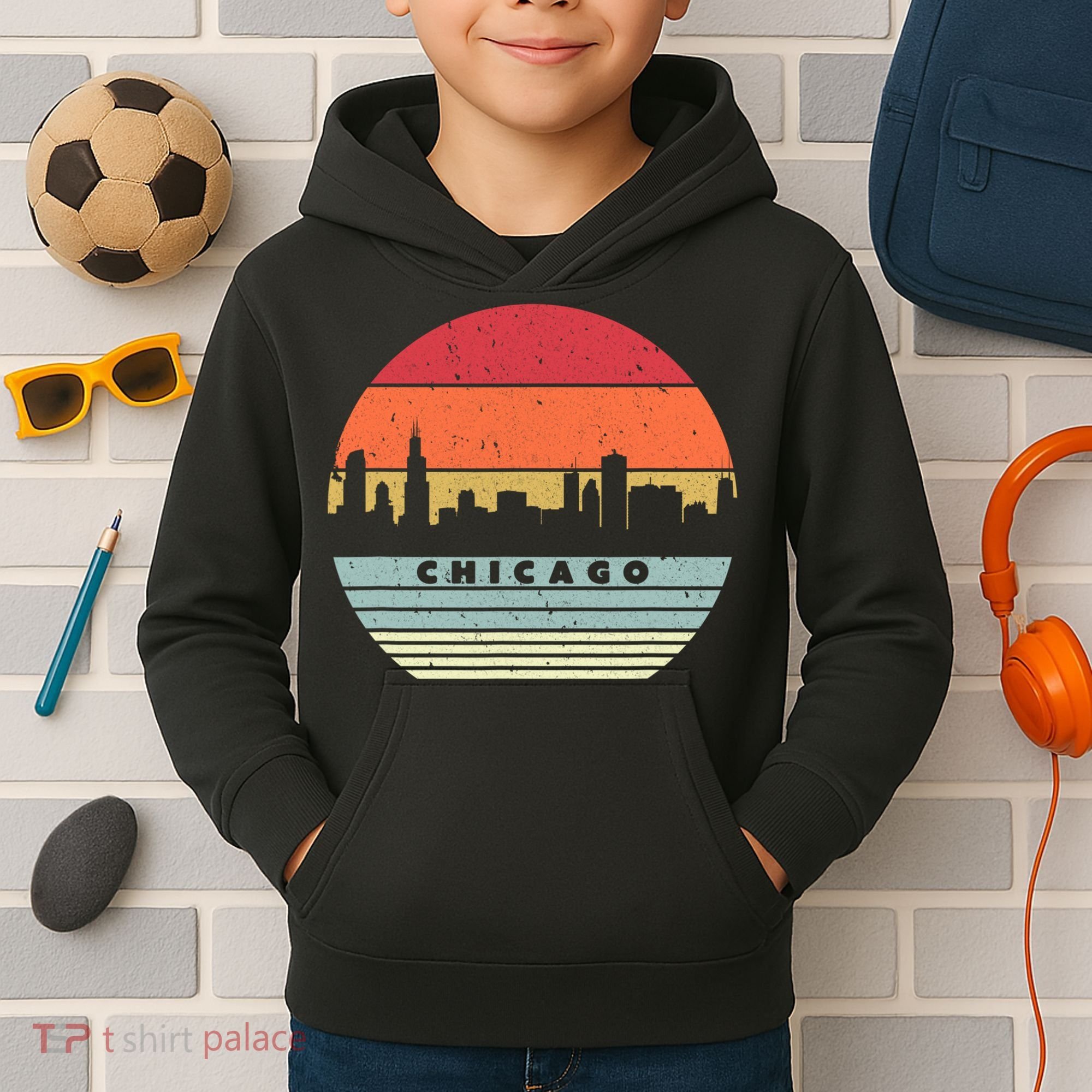 Chicago Souvenir Shirt. Retro Style USA Skyline Kids Hoodie