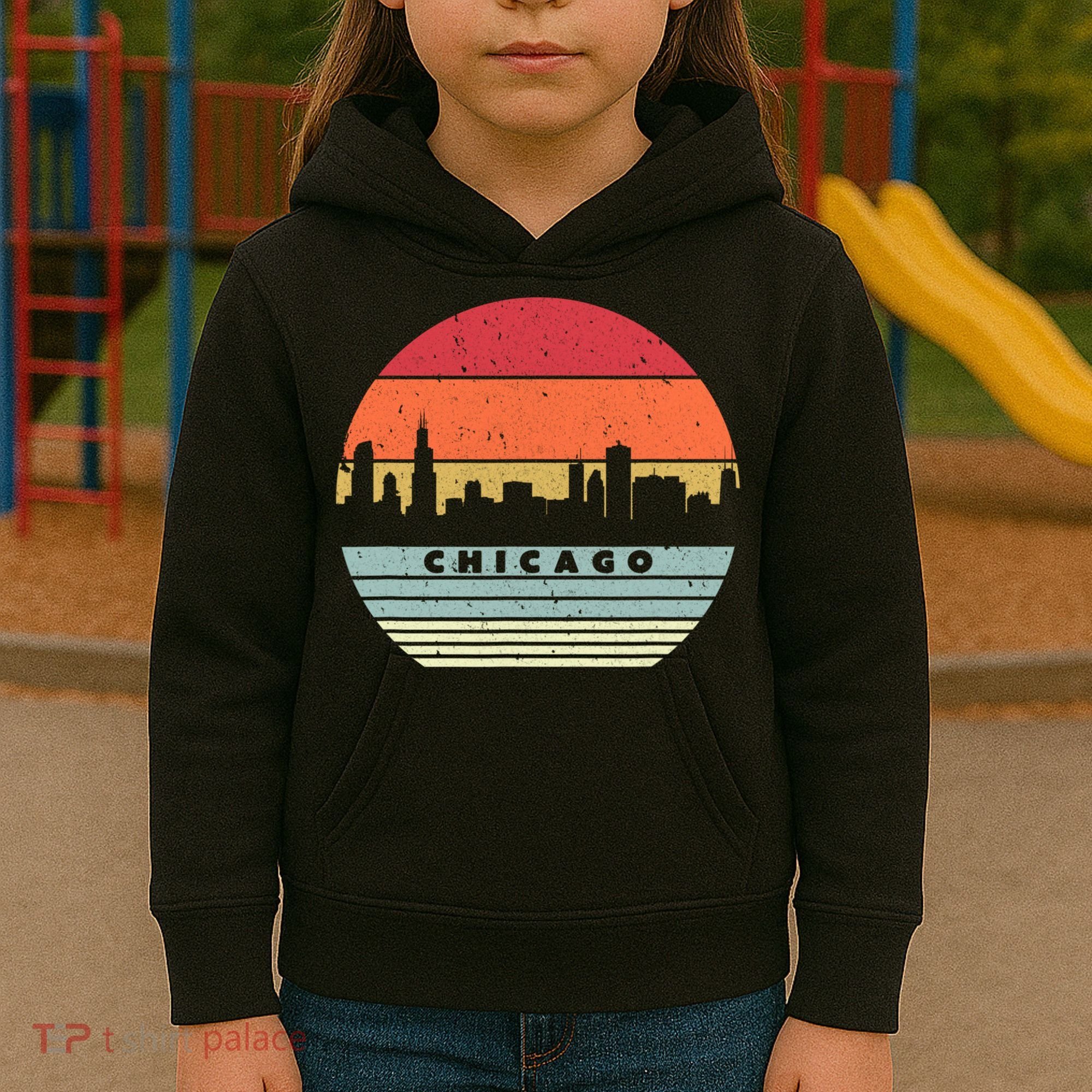Chicago Souvenir Shirt. Retro Style USA Skyline Kids Hoodie