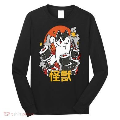 Catzilla Sunset Sushi Cat Japanese Long Sleeve Shirt