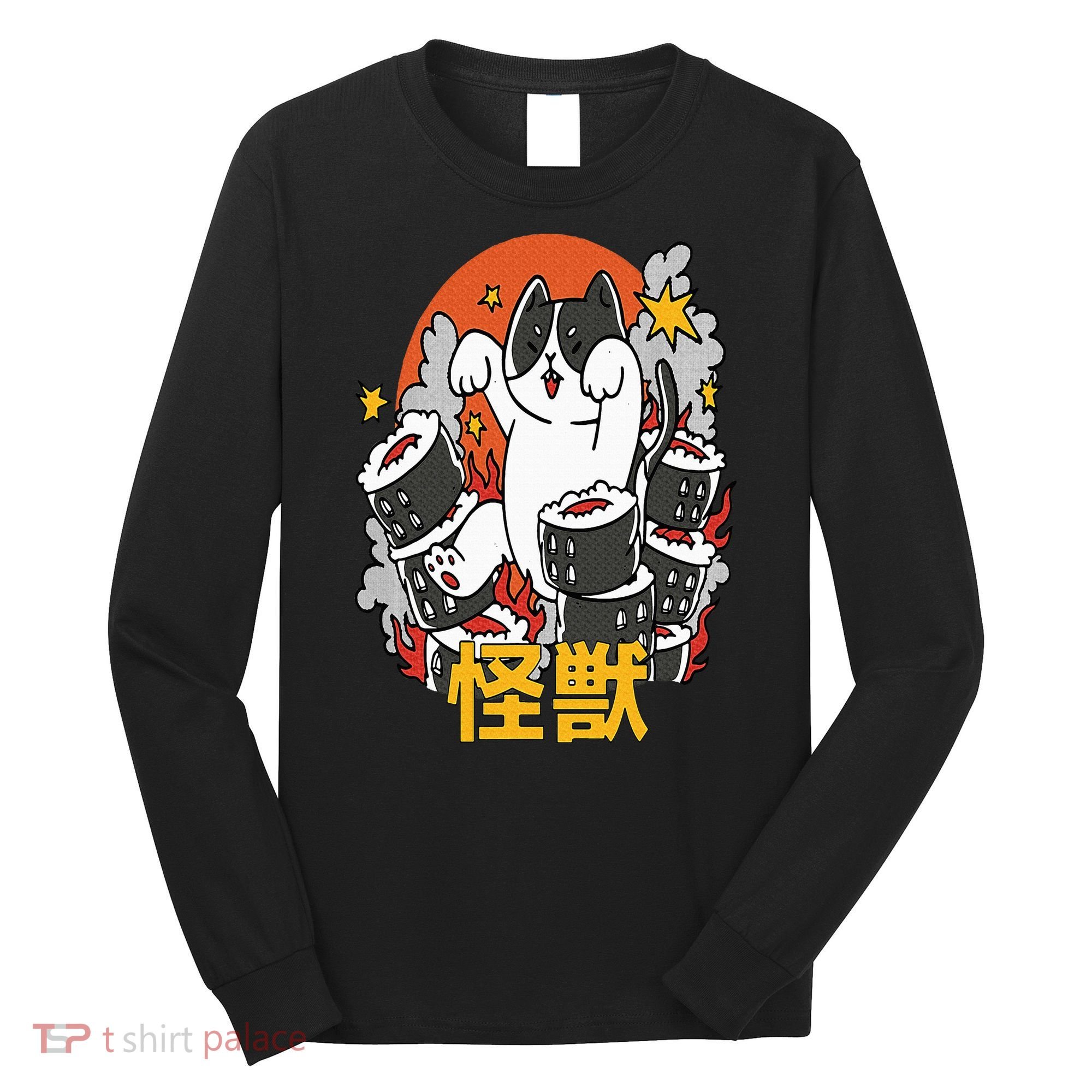 Catzilla Sunset Sushi Cat Japanese Long Sleeve Shirt