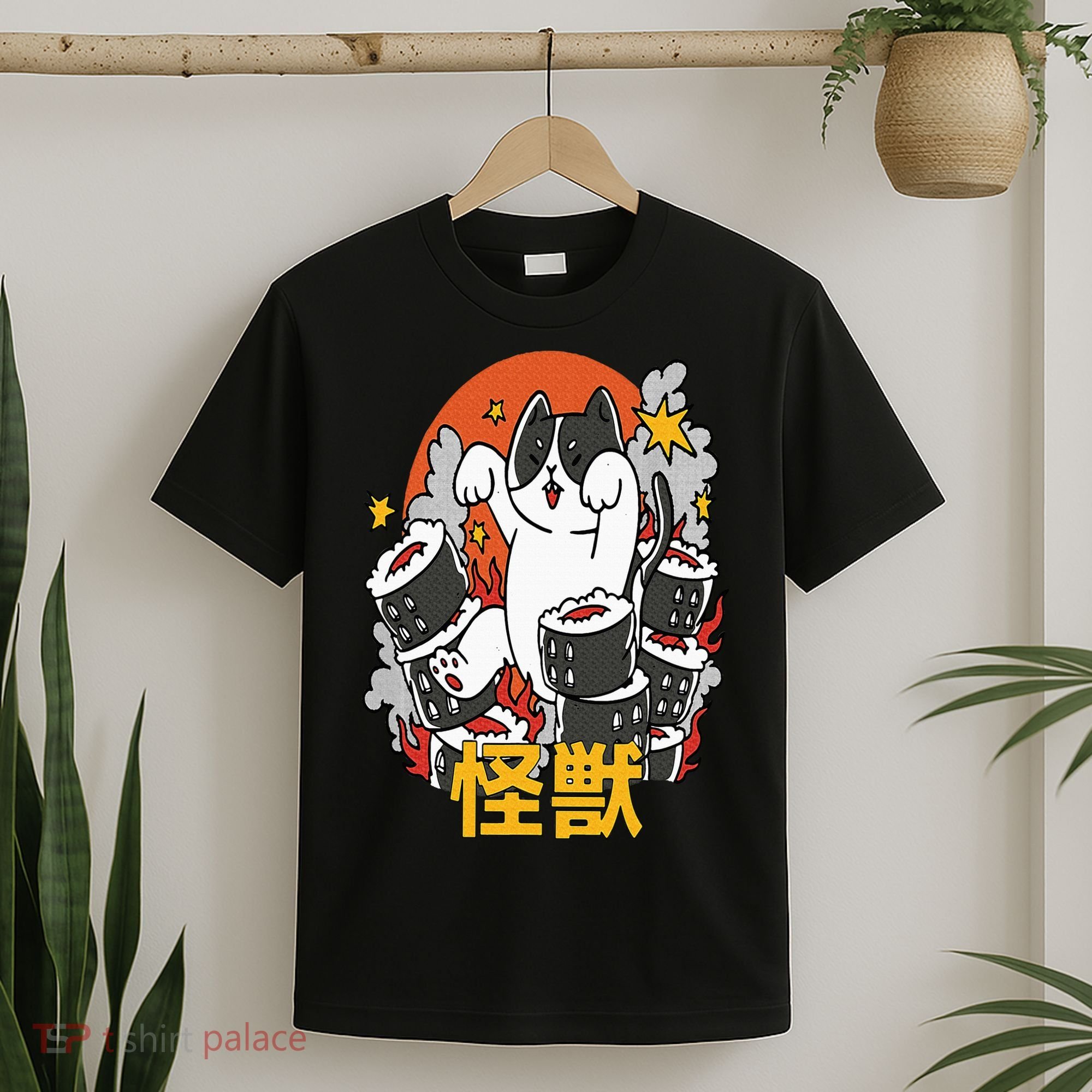 Catzilla Sunset Sushi Cat Japanese T-Shirt