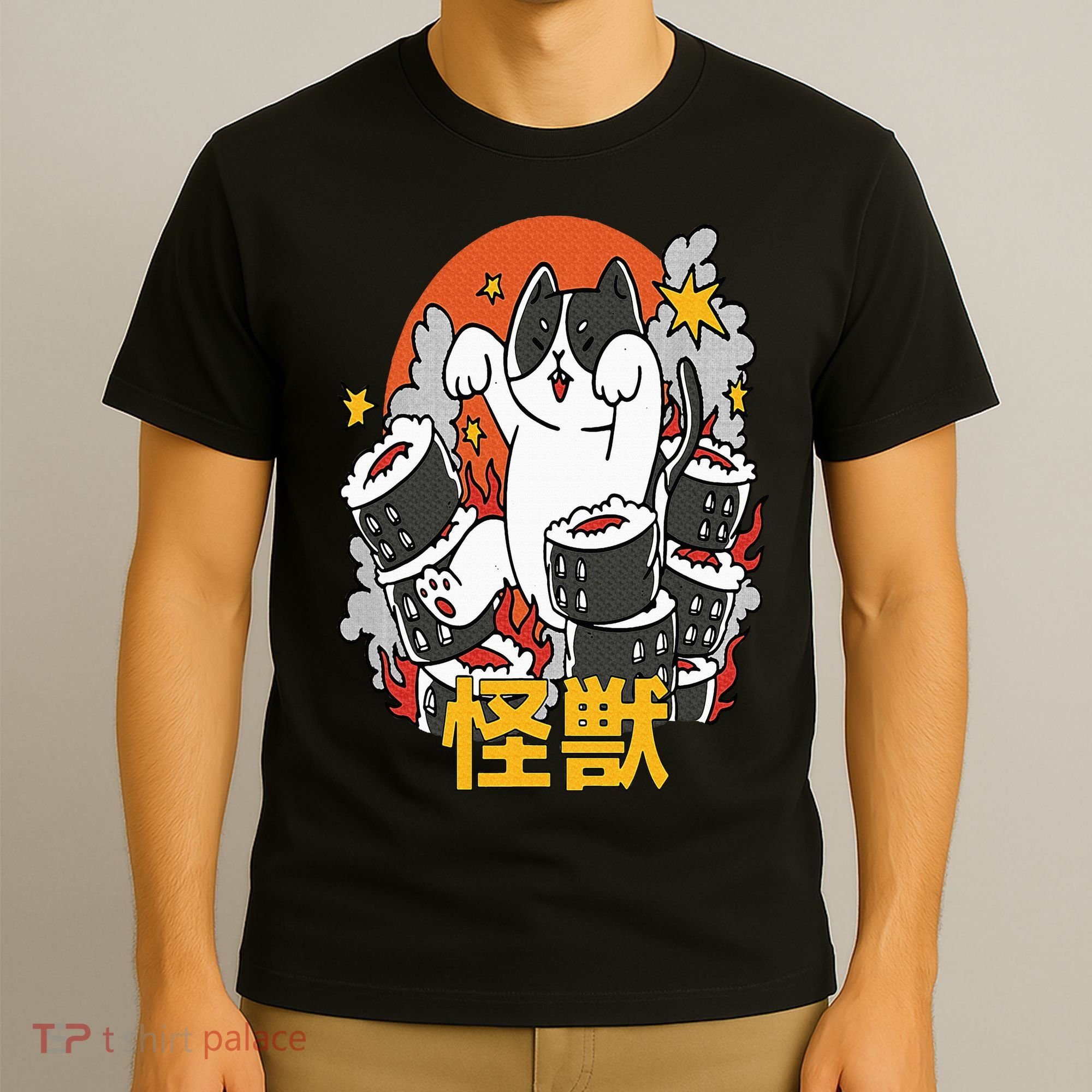 Catzilla Sunset Sushi Cat Japanese T-Shirt