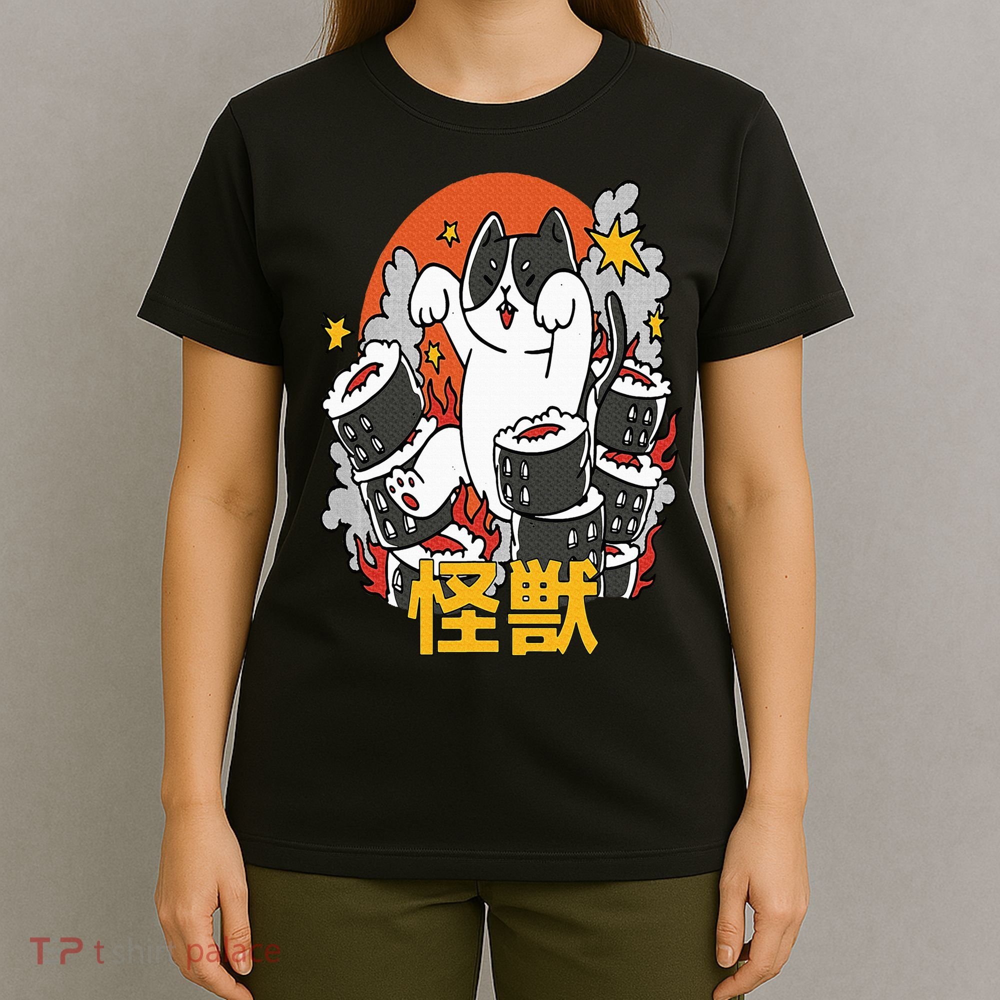 Catzilla Sunset Sushi Cat Japanese T-Shirt