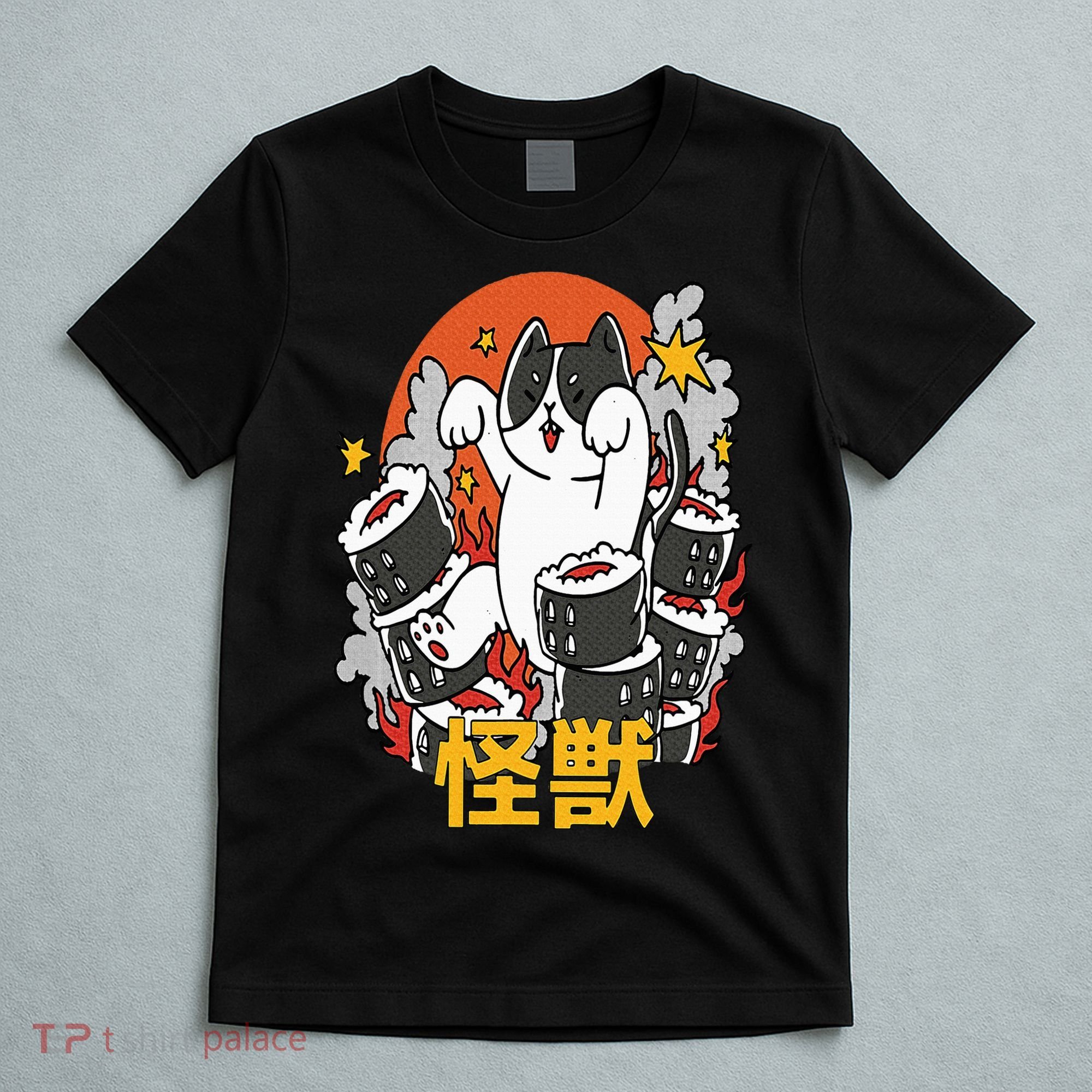 Catzilla Sunset Sushi Cat Japanese T-Shirt
