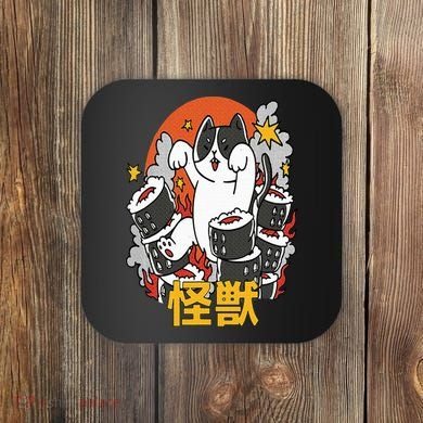 Catzilla Sunset Sushi Cat Japanese Coaster