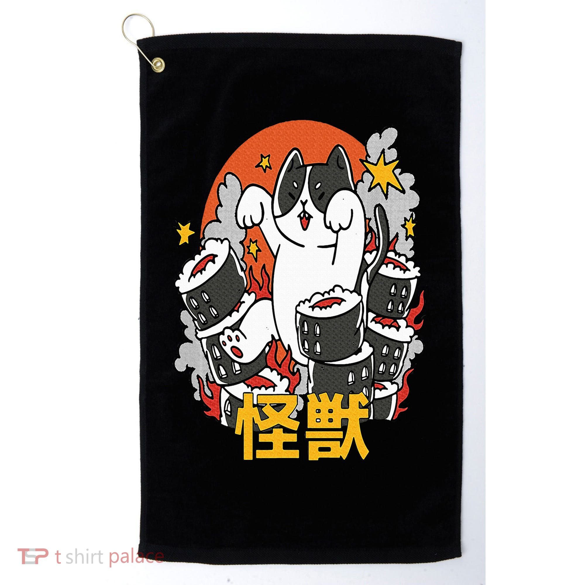Catzilla Sunset Sushi Cat Japanese Golf Towel