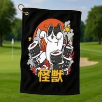 Catzilla Sunset Sushi Cat Japanese Golf Towel thumb 1