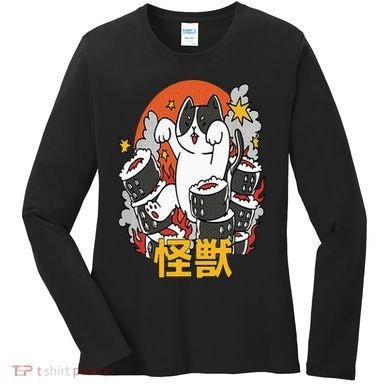 Catzilla Sunset Sushi Cat Japanese Women's Long Sleeve Shirt