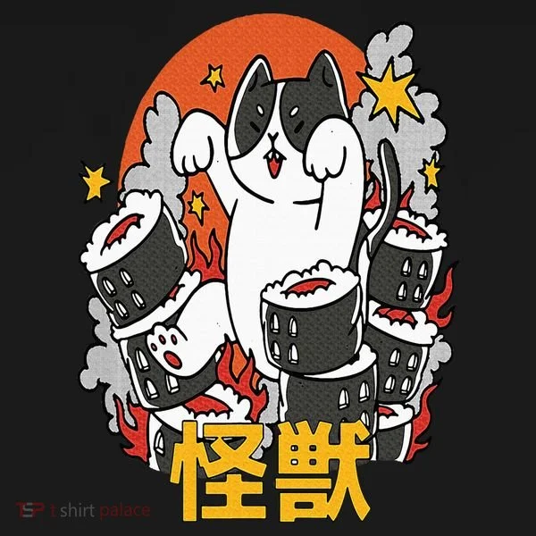 Catzilla Sunset Sushi Cat Japanese Women's Long Sleeve Shirt