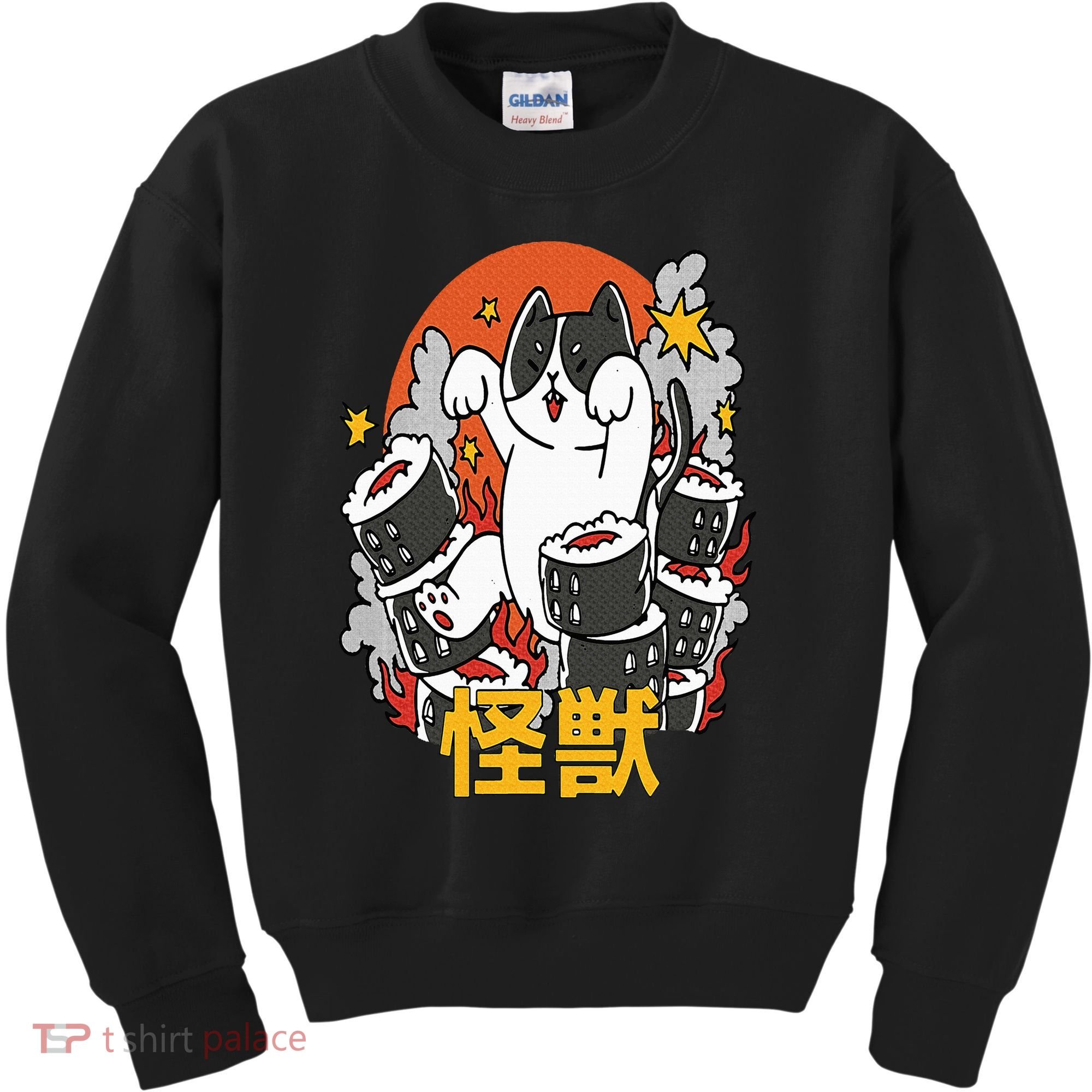 Catzilla Sunset Sushi Cat Japanese Kids Sweatshirt