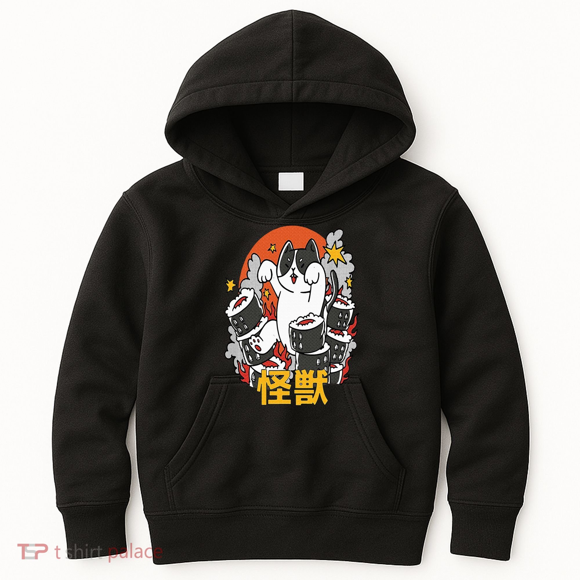 Catzilla Sunset Sushi Cat Japanese Kids Hoodie