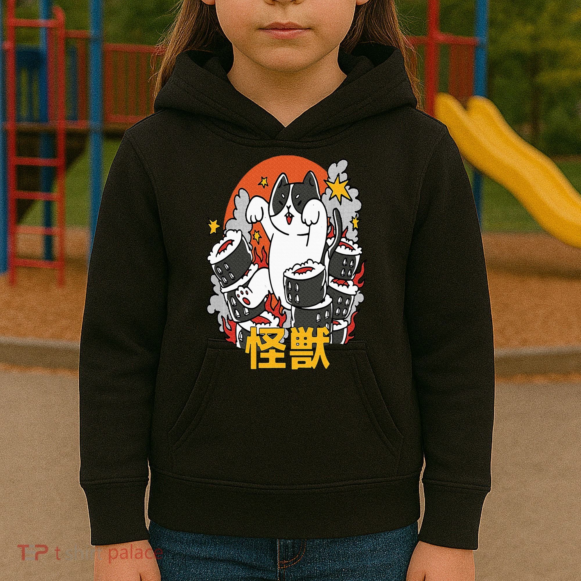 Catzilla Sunset Sushi Cat Japanese Kids Hoodie